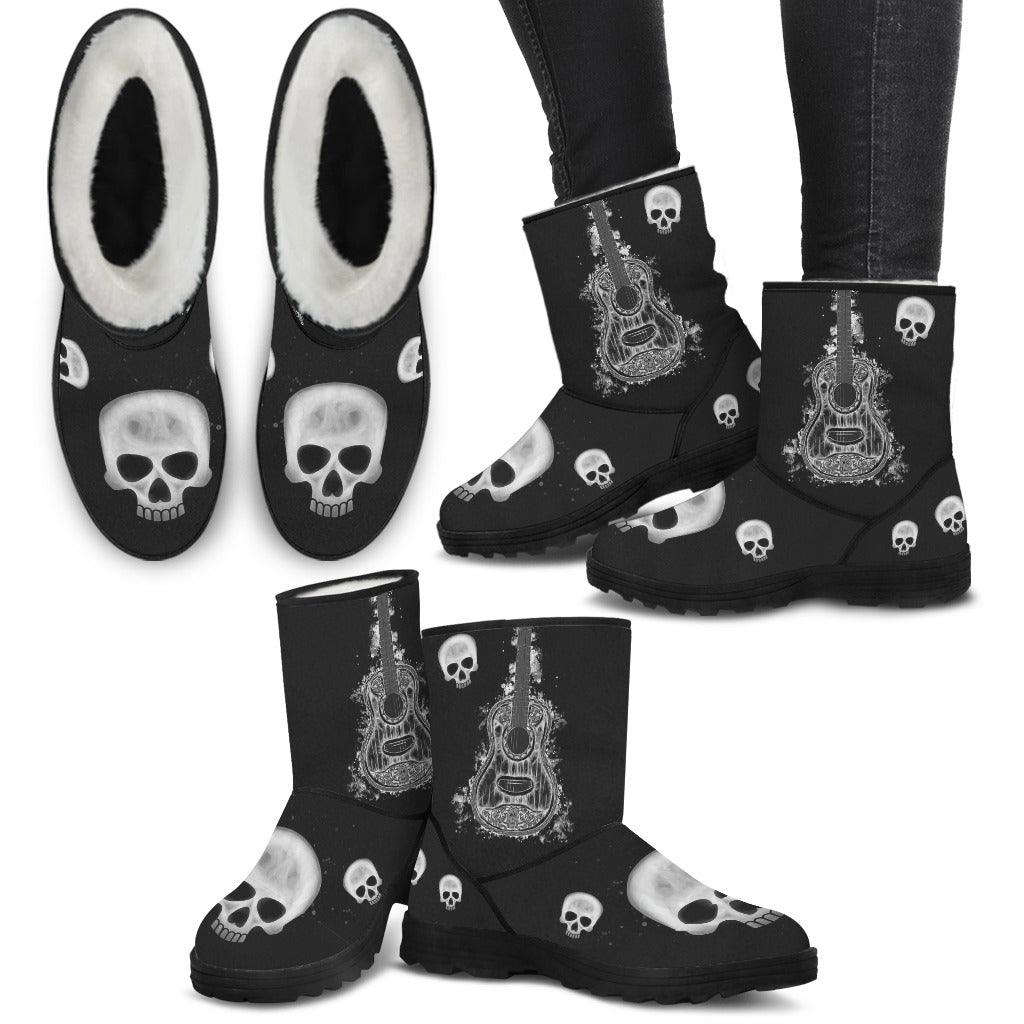 Guitar & Skulls Faux Fur Boots