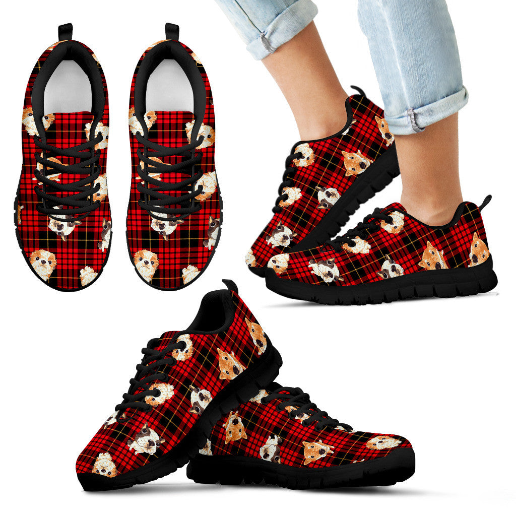 Plaid Dog Pattern Black Sneakers