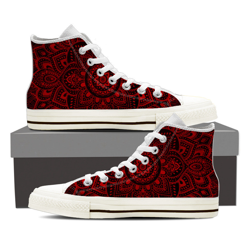 Black Red Mandala Mens High Top Shoes