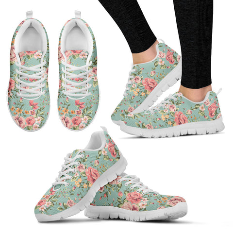 Floral Print Womens White Sneakers