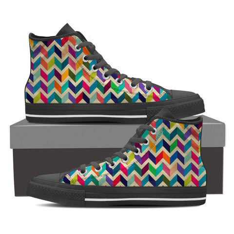 Chevron Black High Top Mens Shoes