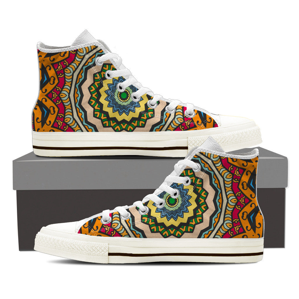 Mandala Mens White High Top Shoes