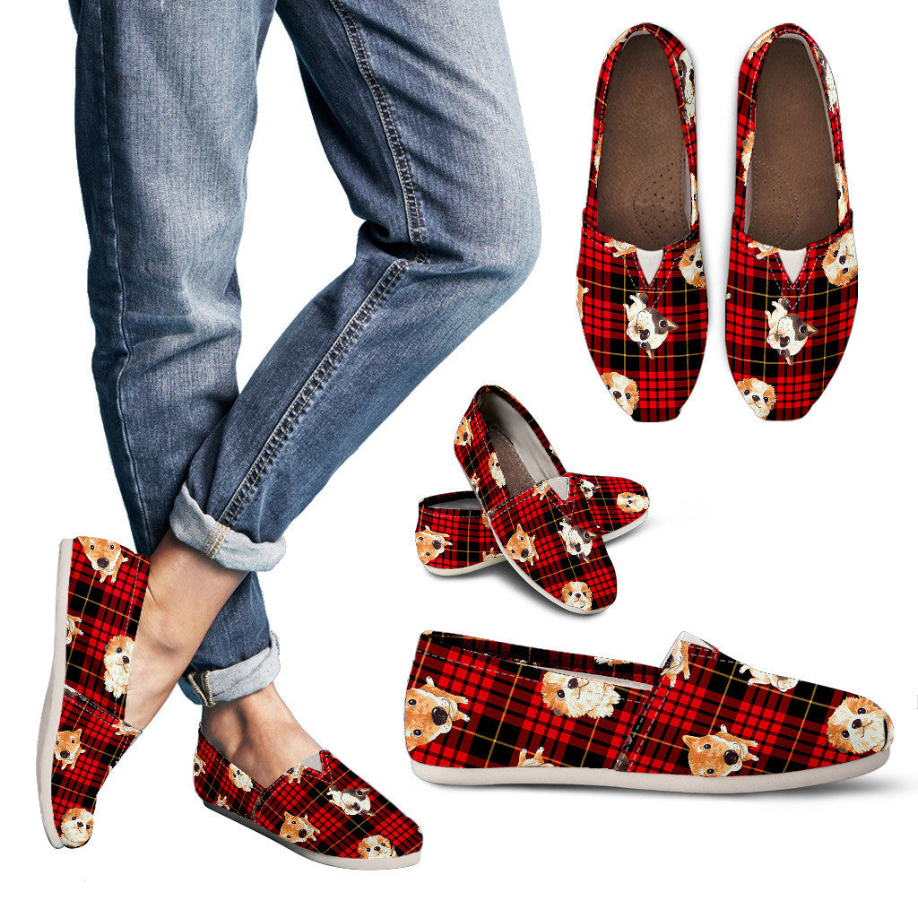 Plaid Dog Pattern Womens Casual Shoes