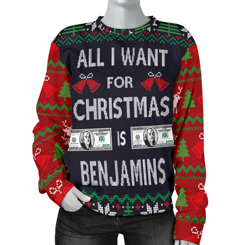 Ugly Christmas Sweater All I Want is Benjamins for Women