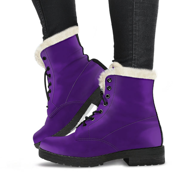 Vegan Leather Purple Faux Fur Lined Boots