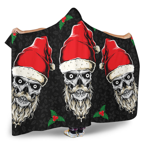 Evil Christmas Skull Santa Hooded Blanket