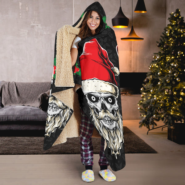 Evil Christmas Skull Santa Hooded Blanket